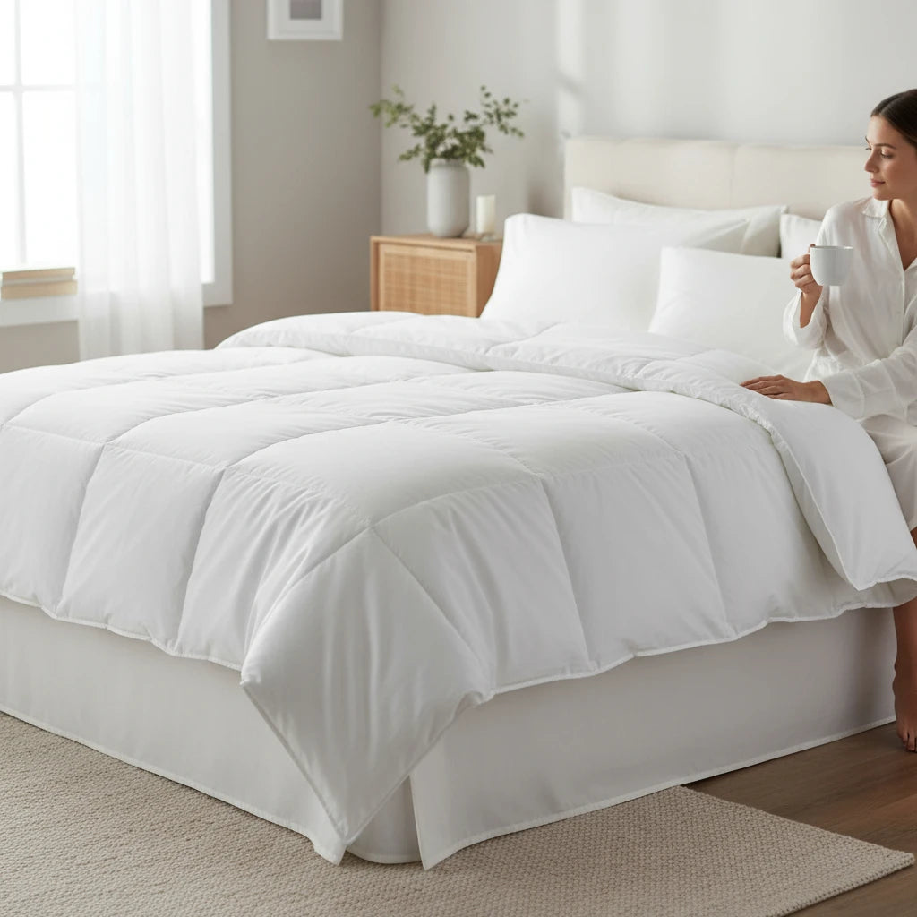 Mise en scène d'une housse de couette sur un lit lifestyle