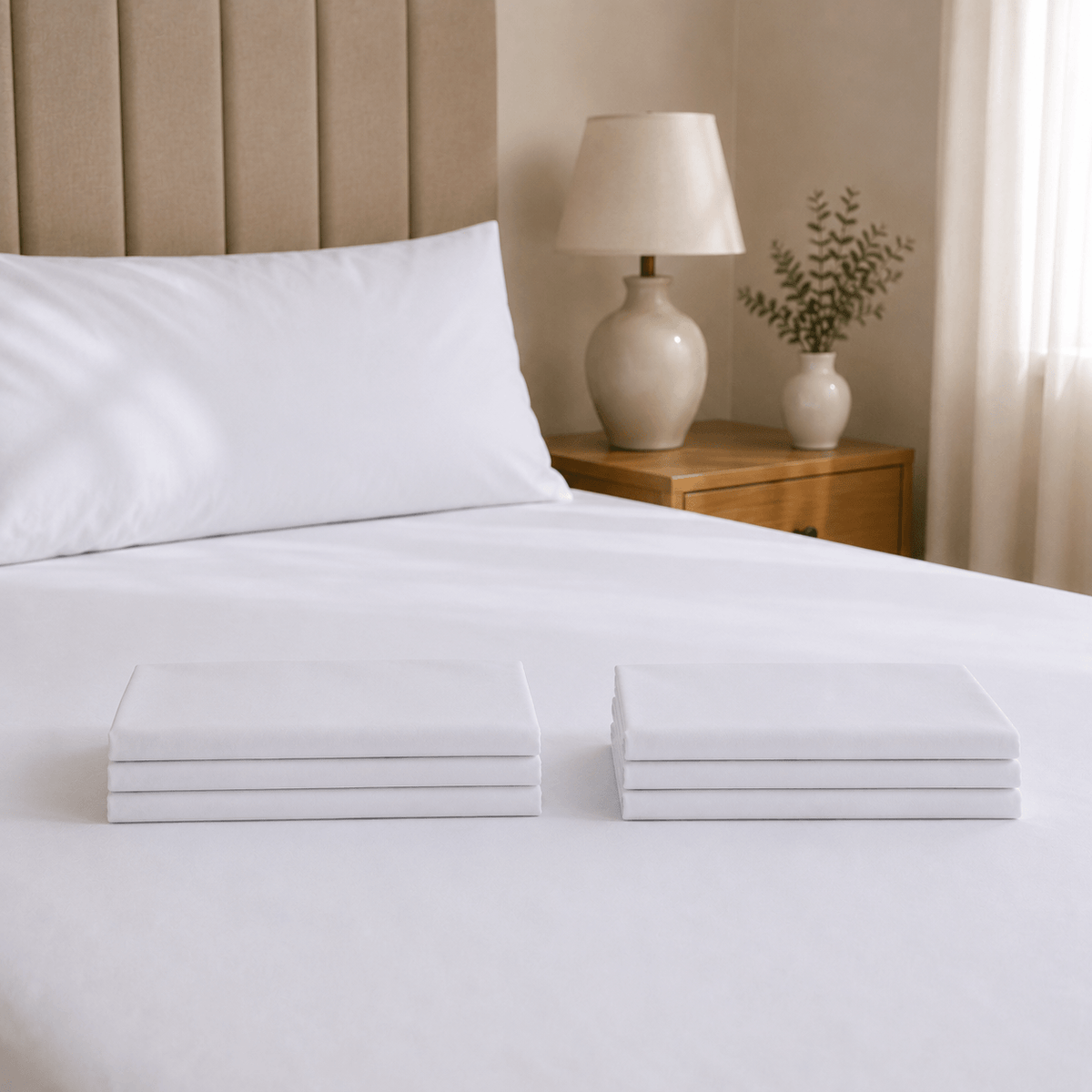 Lot de 6 Draps plats Polycoton sur lit - Ecolinge 
