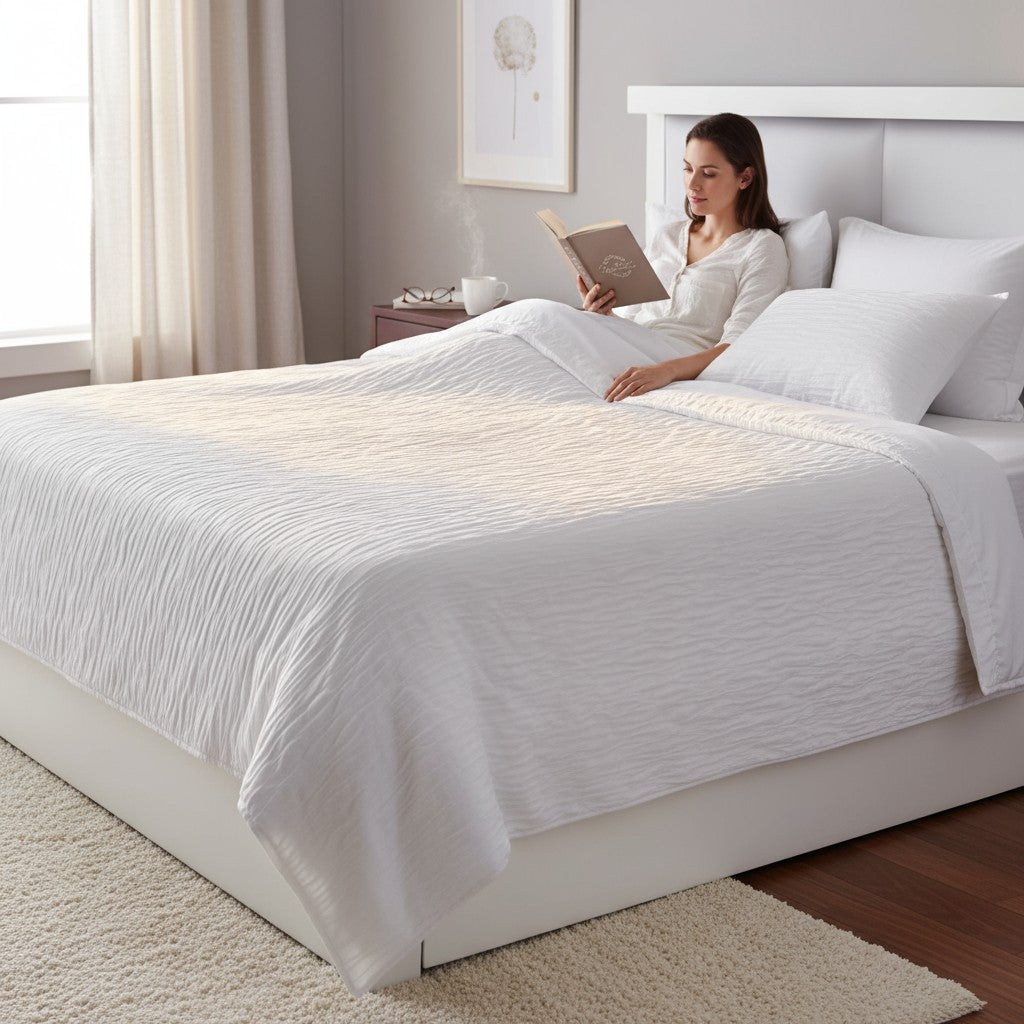 Housse de couette sans repassage mis en scène sur un lit