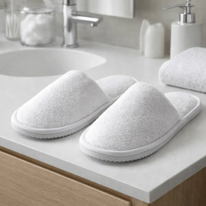 Paire de chaussons de bain éponge blancs Gamme Élégance