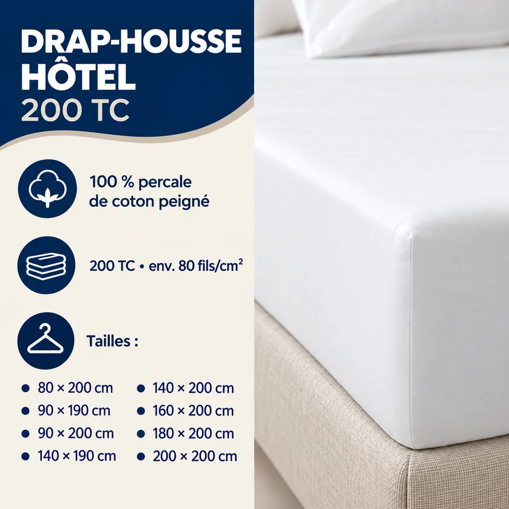 Caractéristiques techniques de Drap-housse hôtel en percale de coton 200 TC - Ecolinge
