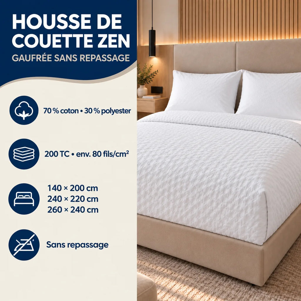 Caractéristiques techniques de Housse de couette gaufrée sans repassage 200 TC - Zen - Ecolinge