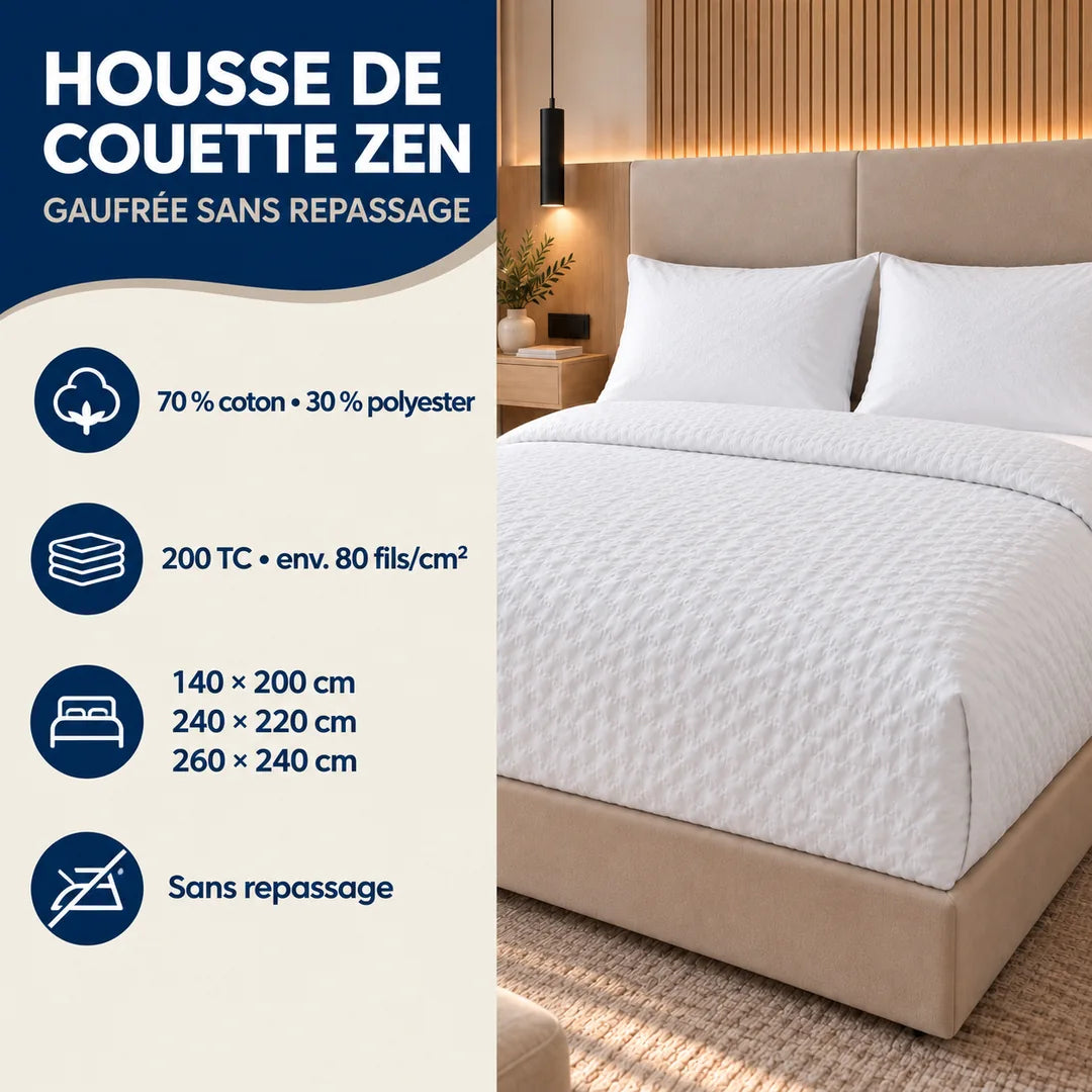 Caractéristiques techniques de Housse de couette gaufrée sans repassage 200 TC - Zen - Ecolinge