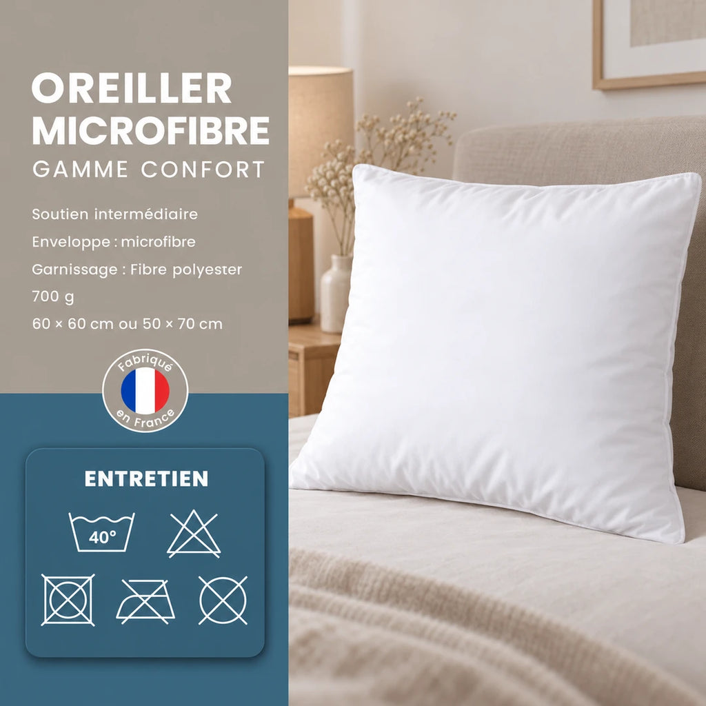 Caractéristiques de l’oreiller microfibre Gamme Confort