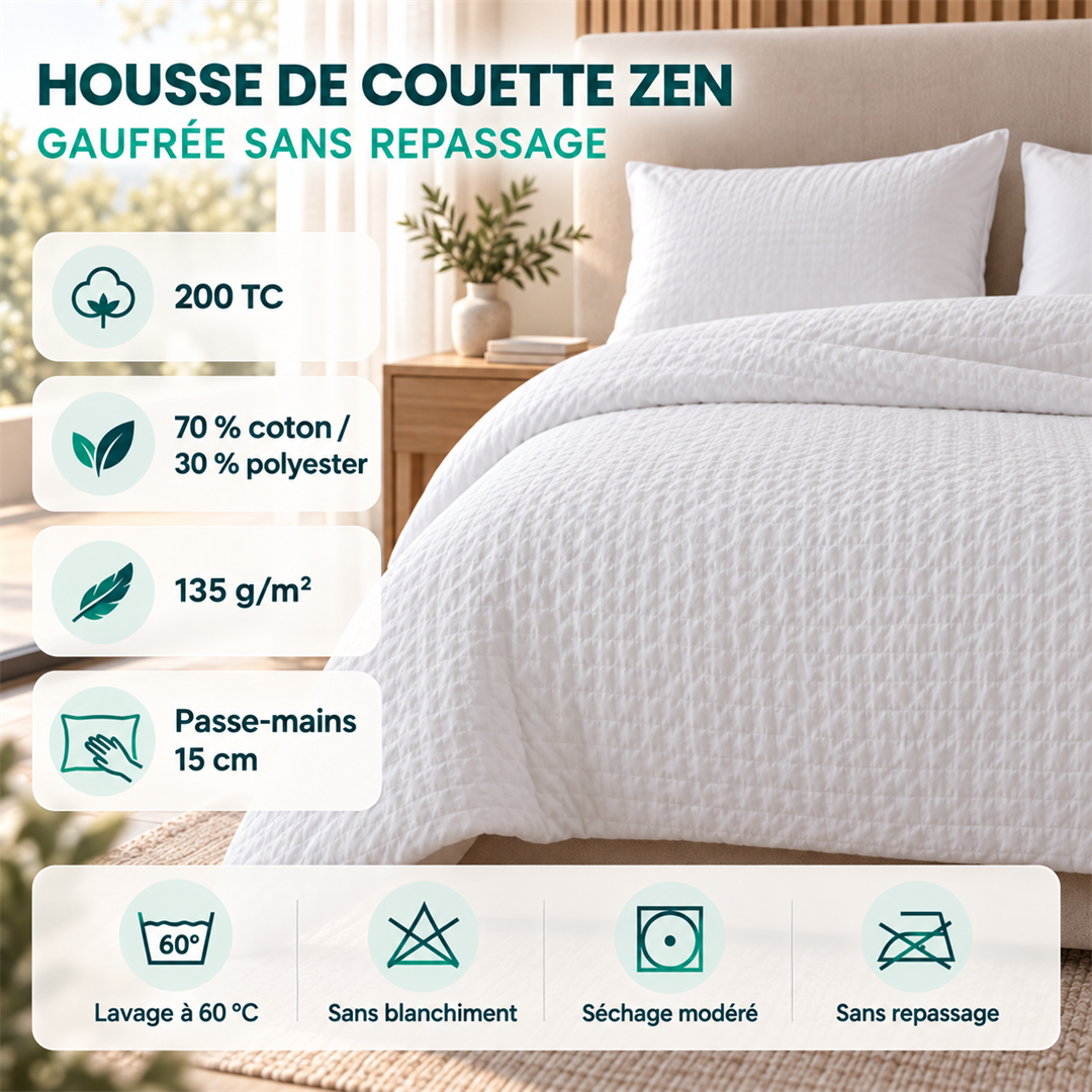Caractéristiques de la housse de couette Zen sans repassage